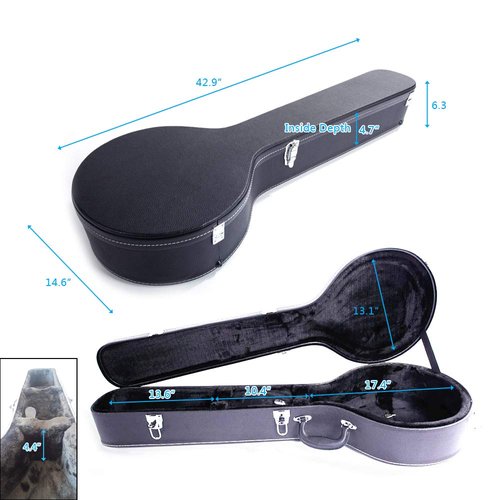 Ktaxon Banjo Hard Case with Micro Groove Pattern Leather, Wooden Banjo Cases Made of PVC, for 5/6 String Full Size Resonant Banjo-Black