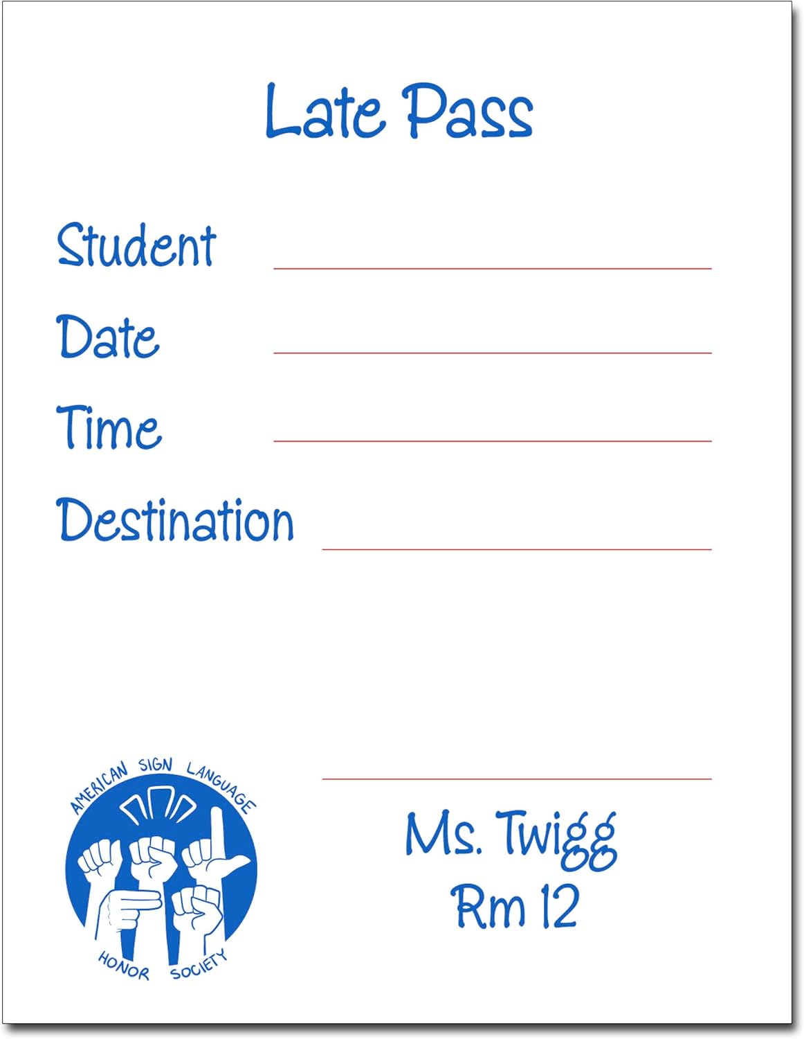 Your School's Logo Mascot Hall Pass - Personalized Teacher Late Pass | Small Size