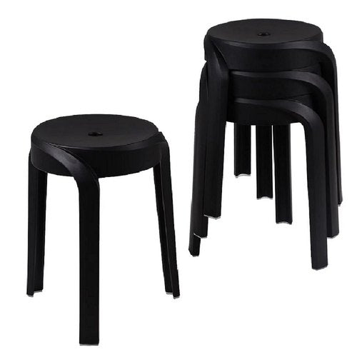 MITLOXX 17.7 inch Height Modern Plastic Stool (Set of 4), Round Stackable Chair, Unique Whirl Design, Flexible Seating for Home, Office, Classroom, Shower etc. Waterproof for Indoor/Outdoor (Black)