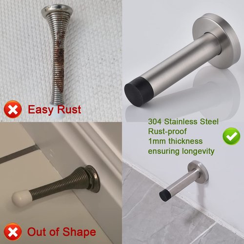 JQK Door Stopper Black, 304 Stainless Steel Thicken 1mm Sound Dampening Door Stop Bumper Wall Protetor 8 Pack, Matte Black, DSB5-PB-P8