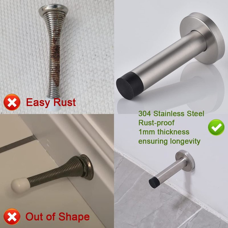 JQK Door Stopper, 304 Stainless Steel Thicken 1mm Sound Dampening Door Stop Bumper Wall Protetor 2 Pack, Brushed, DSB5-WN-P2
