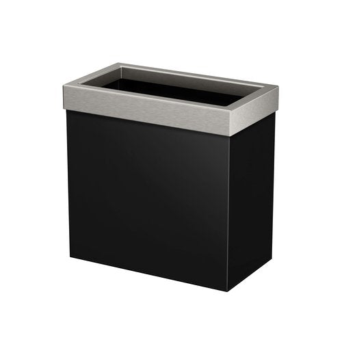 Gatco 1918SN Modern Rectangle Waste Basket, Matte Black and Satin Nickel Combo / 11.25" H Open Top Stainless Steel Trash Can with Removable Lid, 12 Liter Capacity