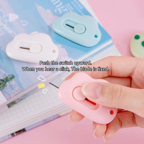 Box Cutters | Retractable 3-Pack Letter Openers - Adorable Cloud Design for Key Chain & Pocket, 2.24 x 1.5 x 0.55 Inch