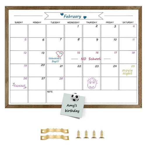 Dry Erase Monthly Calendar Whiteboard for Wall, Solid Pine Wood Rustic Brown Frame Magnetic Surface Whiteboard for Wall，23.6"x 31.5"(YLBB-B-RB-6080)