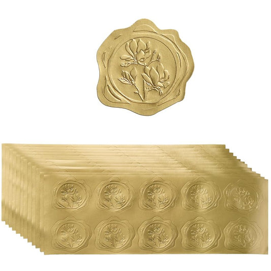 300 Pieces Embossed Gold Foil Stickers, Gold Magnolia