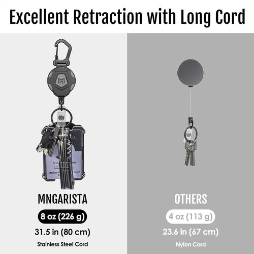 MNGARISTA Heavy-Duty Retractable Keychain - Tactical ID Badge Holder with 31.5” Steel Cord