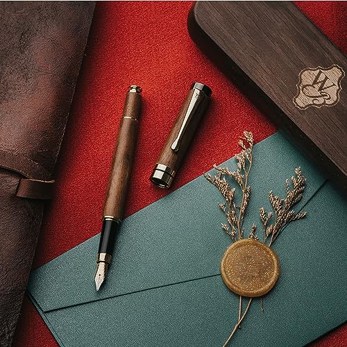 Wordsworth & Black Fountain Pen Set, Luxury Bamboo Wood - Fine Nib, Gift Case; Includes 6 Ink Cartridges, Ink Refill Converter -Journaling, Calligraphy; Drawing, Smooth Writing [Brown Wood]