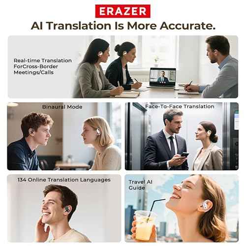 XP18 AI Translation Earbuds Real Time,134 Languages Translator Device No Subscription,Bluetooth 6.0 Translator Earbud 3-in-1 with 7 Translation Modes for Travel Business Meeting Learning Black