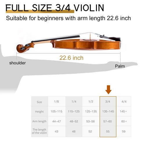 Kmise, 4 Solid Wood Fiddle for Adults, Beginners Students Kids, Hard Case with Hygrometer,Violin Bow,Shoulder Rest, Rosin,Extra Strings (3/4)