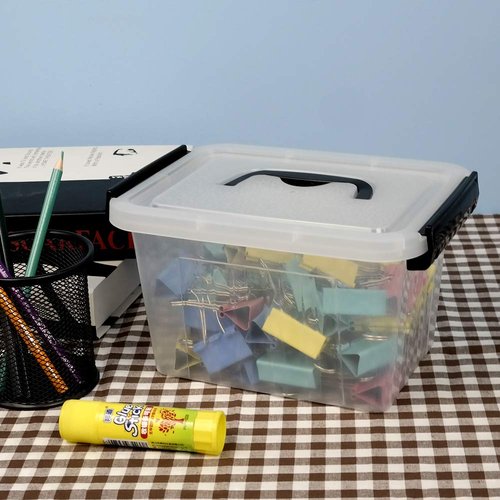 AnnkkyUS 6-Pack 3 L Small Box with Lid, Plastic Clear Storage Bins with Handles