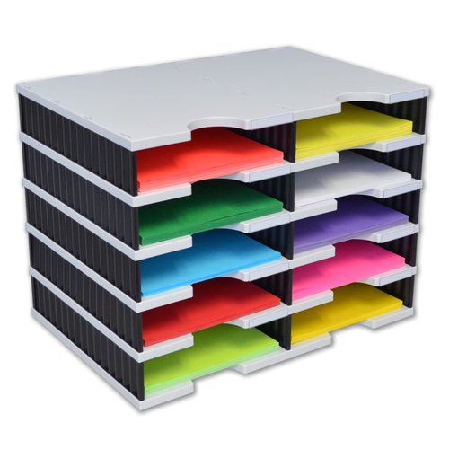 Ultimate Office TierDrop Literature Organizer/Forms Mailroom Classroom Sorter, 10-Compartments with Optional Add-On Tiers for Easy Expansion, Gray w/Black…