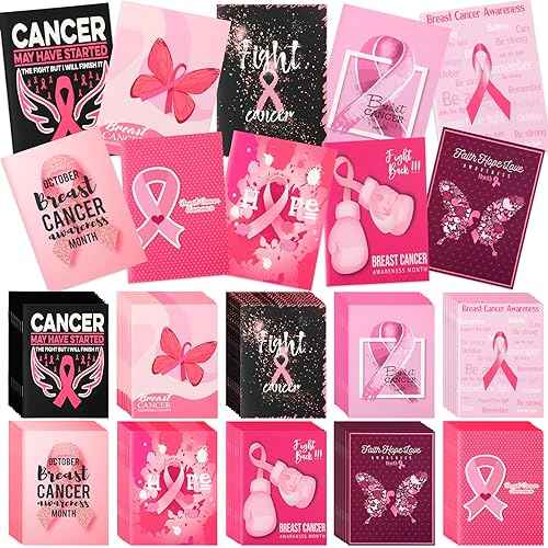 Fulmoon 300 Pcs Breast Cancer Awareness Inspirational Notepads Journal Notebook Bulk Pink Ribbon Mini Notebook Breast Cancer Gifts for Women Girls, Charity Event Party Supplies
