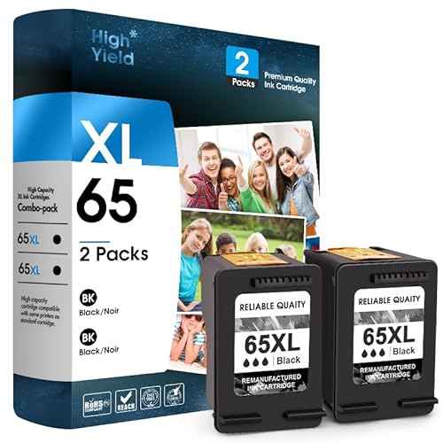 ESTON Black Ink 65XL Ink Cartridges Combo Pack Compatible for Ink 65 High Yield Work with Envy 5055 5000 5070 5052 5014, DeskJet 3772 3755 3722 3752 3700 2600 (2-Pack, 2 Black) (65XL-1)