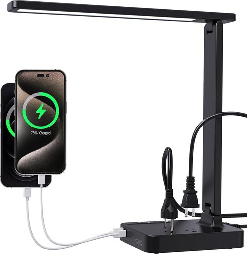 Cozoo Modern LED Desk Lamp - Touch Control, 3 Lighting Modes, 2 USB Ports & 2 AC Outlets | Eye-Caring Design