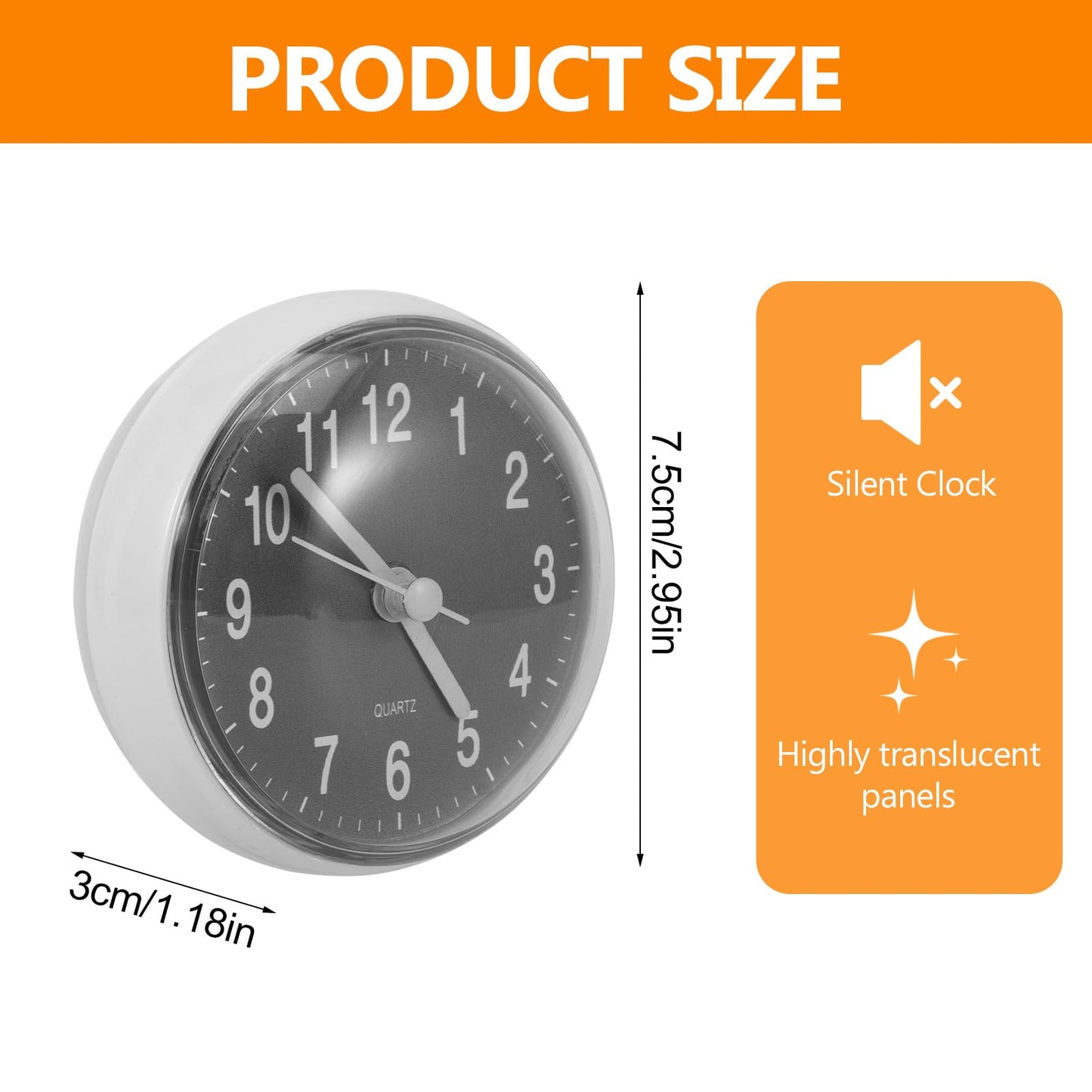 AOZBZ Shower Clock - Waterproof Bathroom Clock with Suction Cup Wall Mount Battery Operated Small Clocks for Bathroom, Toilet, Kitchen (Grey)