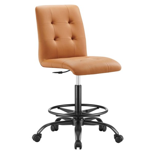 Modway Prim Armless Vegan Leather Drafting Chair in Black Tan