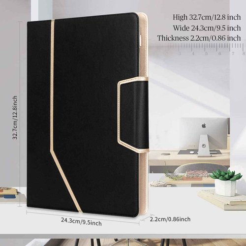 Toplive Conference Folder - Executive Business Padfolio with Letter/A4 Size Clipboard, Document Sleeve & Card Holders - Black