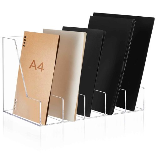 Suzile Clear Acrylic Magazine File Holder with Vertical Compartments Desk Organizer Book Rack for Desk Sorter Paper Folder Office Accessories (Groovy,15.75 x 9.45 x 8.86 Inch)