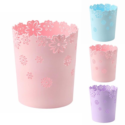 YEMIANJU Simple Cute Wastebasket Hollow Flower Shape Plastic Lidless Wastepaper Baskets Trash Can Pink Bathroom Decor 3.6 Gallons Garbage can (Pink, XL)
