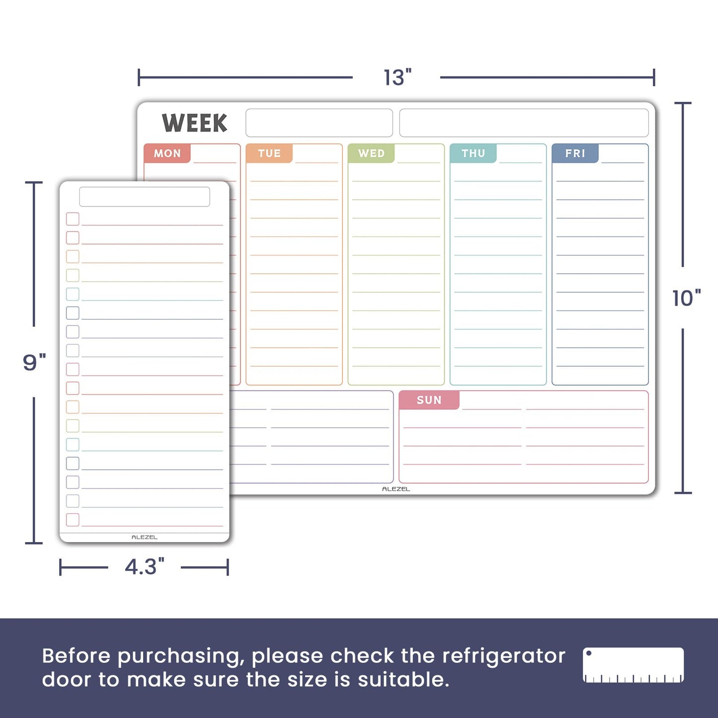 ALEZEL Magnetic Weekly Calendar Whiteboard for Fridge, Refrigerator Dry Erase Weekly White Board, Includes Magnetic Weekly Planner for Fridge with 2 List Boards, 4 Markers + Eraser