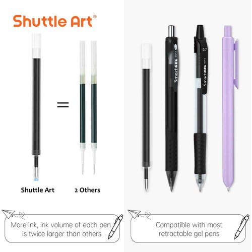 Shuttle Art School & Work Supplies Bundle, 100 Pack Black Retractable Gel Pens + 60 Pack Black Retractable Gel Pen Refills 0.7mm Fine Point for Writing Journaling Taking Notes School Office Home