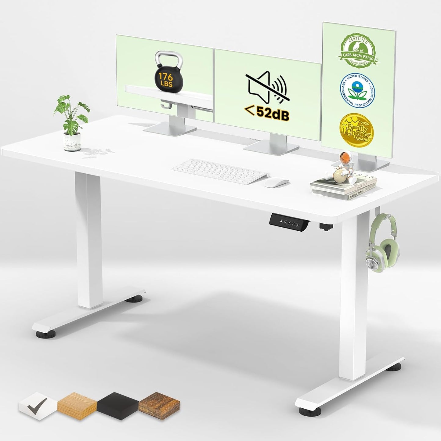Veken 55-Inch Electric Standing Desk - Height Adjustable Home Office Table | White Wooden Desktop