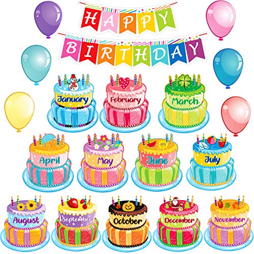Outus Bright Style Birthday Bulletin Board Set - Classroom Decoration Pack, 20 Pieces