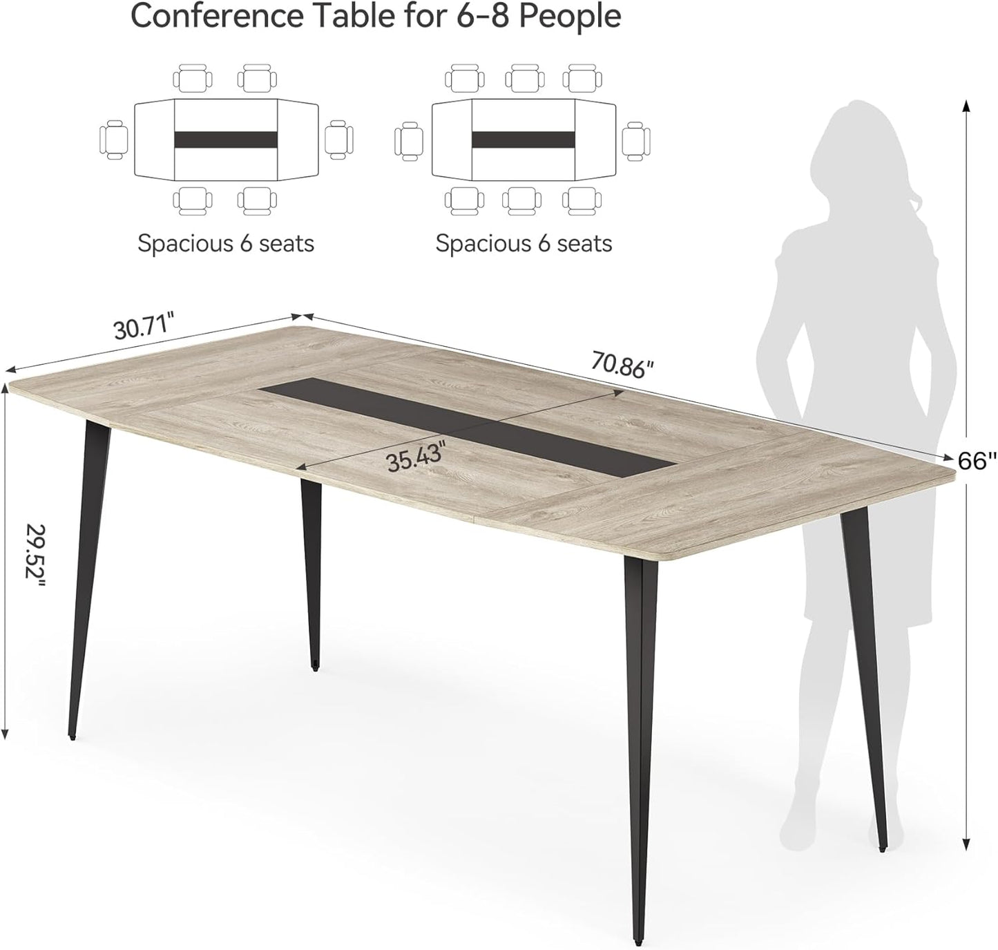 LITTLE TREE 6 FT Conference Room Table, 70.86L x 35.43W x 29.52H Inches Boat Shaped Meeting Seminar Boardroom Table