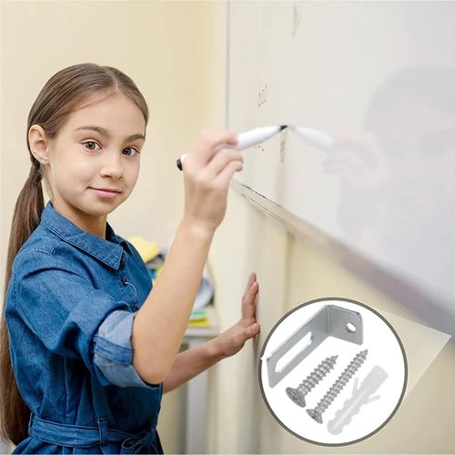 Xhziy 12 Sets White Board Hanging Kit Mounting Bracket L-Shaped Mounting Bracket Plate with Screws and Expansion Pipe for Office Classrooms