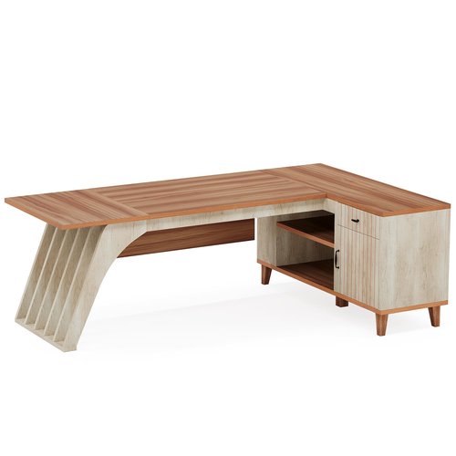 Tribesigns 78" L-Shaped Executive Desk, Large Modern Office Desk with Lateral File Cabinet and Drawer, Home Business Computer Workstation Set with Storage Shelves, Walnut & Oak