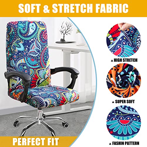 Smiry Stretch Printed Computer Office Chair Covers, Soft Fit Universal Desk Rotating Chair Slipcovers, Removable Washable Anti-Dust Spandex Chair Protector Cover with Zipper, Blue Green