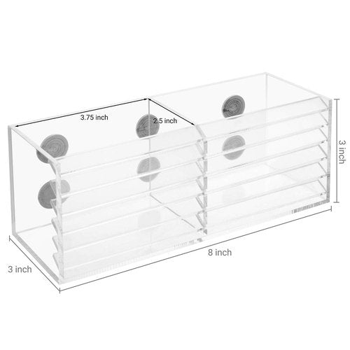 MyGift 2 Slot Clear Acrylic Magnetic Whiteboard Marker Holder, Decorative Office Supplies Storage Bin Organizer, Desktop Pencil Cup