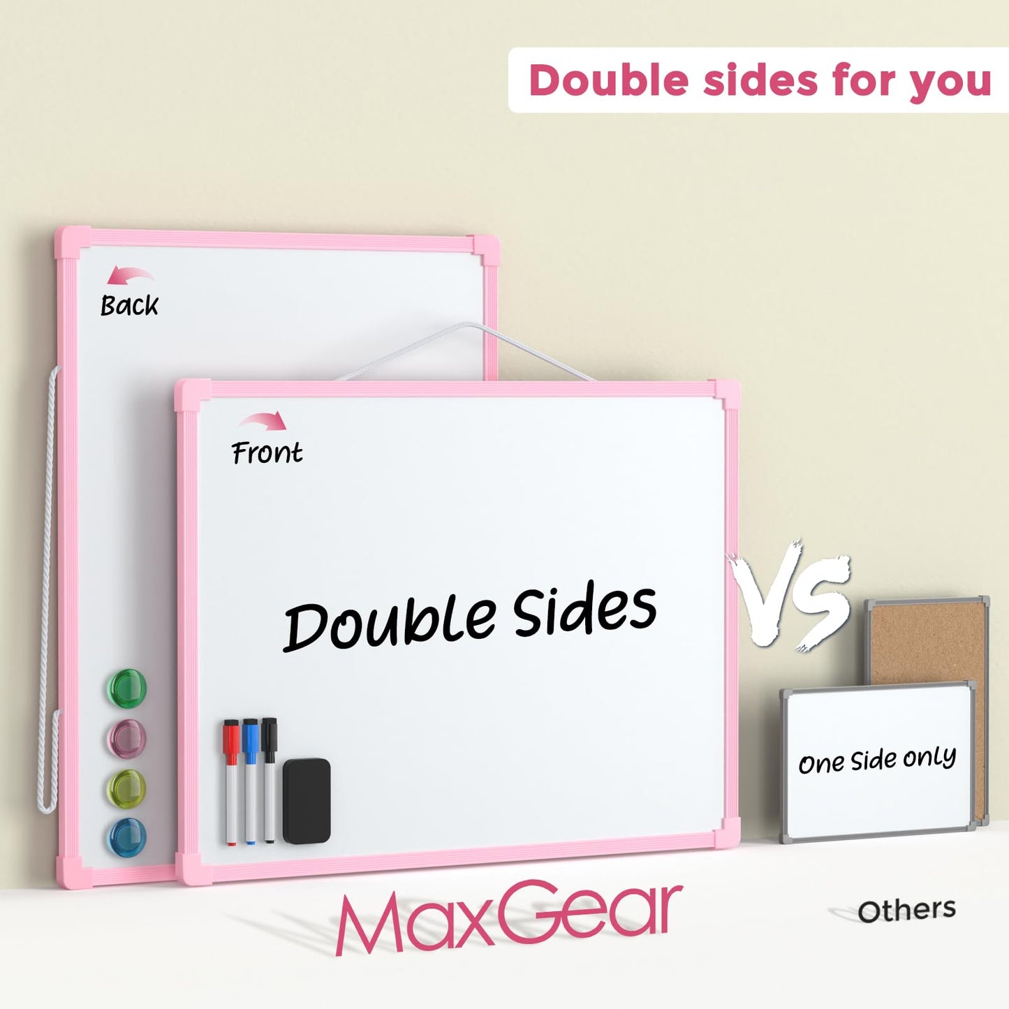 MaxGear Double-Sided Dry Erase Board for Wall, 16"x12", Pink Frame