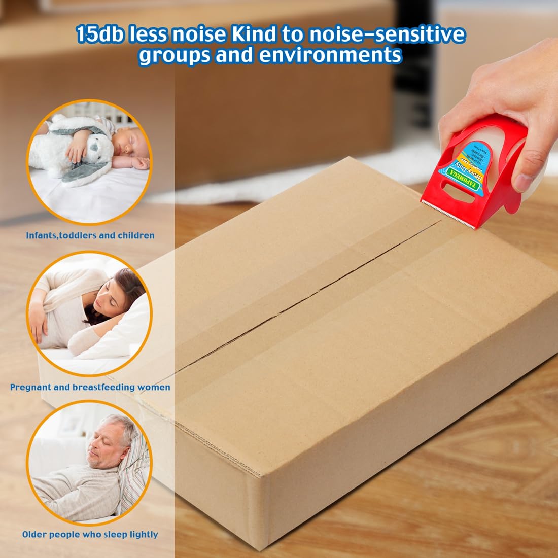 Tafomega Clear Packing Tape for Moving Boxes,Heavy Duty&Noiseless Moving Tape with Dispenser,Strong Adhesive Packaging Tape Releases Smoothly Quietly,1.96 Inch X 27 Yards,6 Packs