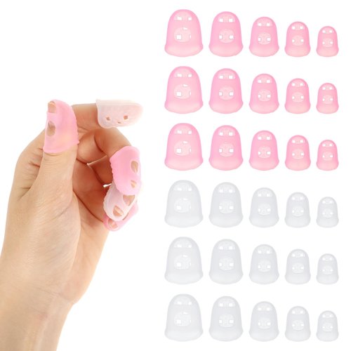 Yuanchu 30 Pcs Rubber Finger Tips, Fingertip Protector Caps Anti-Slip Fingertips Protector Pads Breathable Silicone Fingers Tips Guard for Paper Turning Hand Sewing Money Counting Guitar Playing
