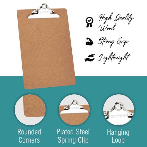 24 Clipboards Standard A4 Letter Size, 9x12.5 inch Wooden Clipboard with 6" Metal Clip, Hardboard, Fits 8.5 x 11 Inch Paper, Bulk Pack