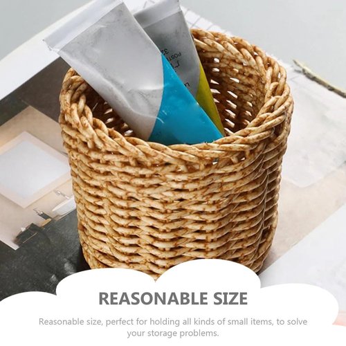 Amosfun Rattan Pencil Holder Wicker Pen Cup Makeup Brushes Holder Home Office Cylinder Desk Organizer Cups 4 x 4 x 3 Inch 2 Pack