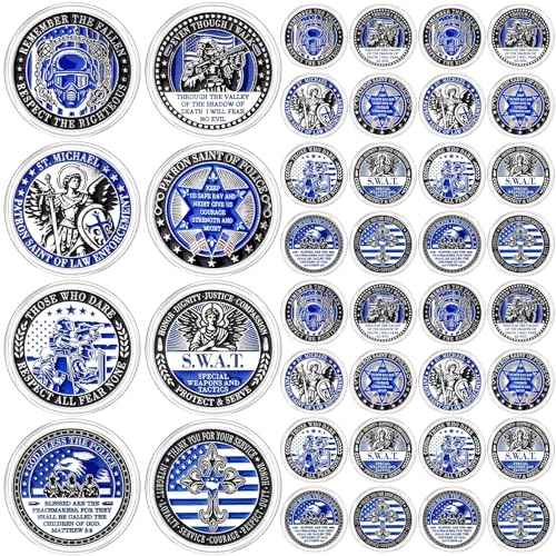 32 Pcs Police Challenge Coins Thank You for Your Service Police Gifts Patriotic Collectibles Commemorative Coins for Men Women Veterans Day Independence Favors(Novel)