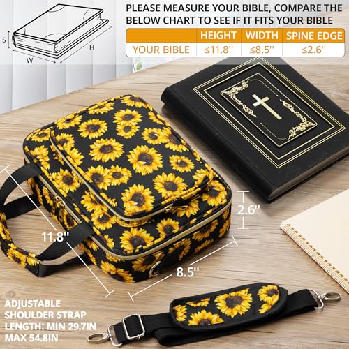 Bible Cover Case for Women, Large Bible Bag w/Shoulder Strap, Bible Study Supplies Journaling Kit Pink Book Carrying Case with Pastel Highlighters Tabs, Christmas Christian Gifts for Women Mom Friends