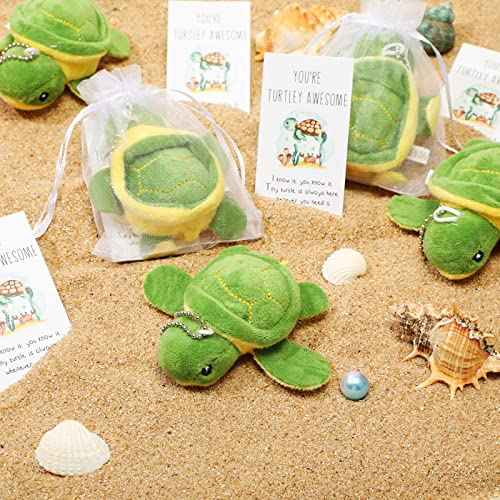 Honoson 24 Set Stuffed Turtle Employee Appreciation Christmas Inspirational Gifts Thank You Mini Plush Sea Turtle Animal Pun Thank You Note Cards for Coworkers Students Teacher Nurse Pocket Favors
