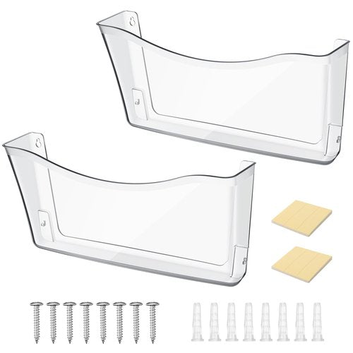 Jetec Acrylic Wall File Organizer Clear Single Pocket Wall Mount File Holder Set 14 x 7 x 3 inches Acrylic Hanging Wall Organizer for Mail Letter Magazine Office Home(2 Pieces)