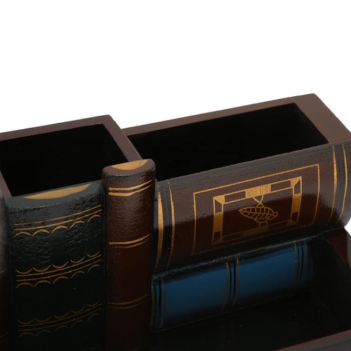 Tomotato Wooden Pen Holder, Retro Style Wood Pen Holder Antique Library Books Design Pencil Holder for Home Office Desk Pen Organizer