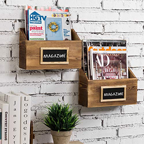 MyGift Rustic Burnt Wood Wall Mounted Mail, File & Magazine Holder Sorter Rack with Chalkboard Label, Set of 2