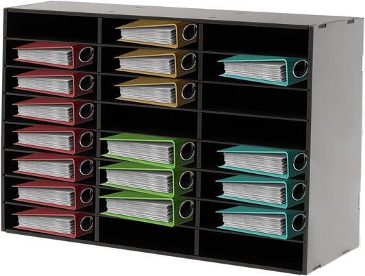 Literature Organizer, 24 Compartments Mail Organizer, Thickened PVC Board & 132LBS Large Capacity, Student Mailboxes for Classroom, Office, Home(Black)