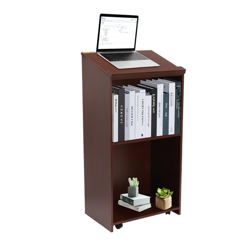 Standing Podium, Portable Computer Desk Mobile Laptop Table Podium Stand Hostess Stand Reception Desk with Adjustable Shelf Laptop Computer Book Holder w/Slanted Top for Home, Classroom
