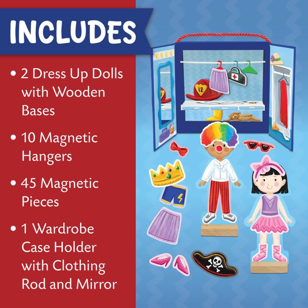 Peaceable Kingdom Magnetic Dress Up: Playful Pretend Playset, Magnetic Dress-Up Dolls with Wardrobe Case, 50+ Piece Screen-Free Toy for Kids Ages 3+