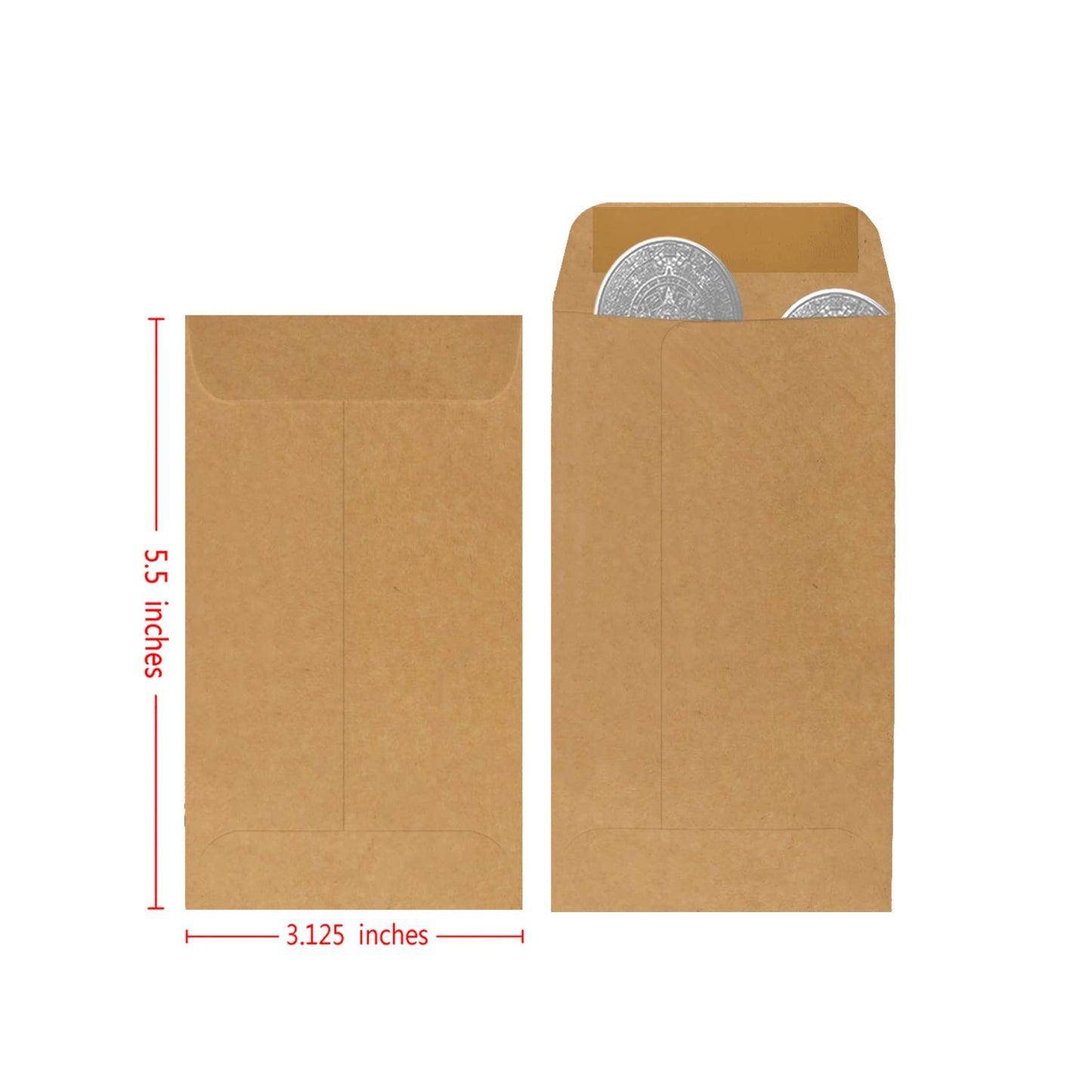 Bonfasvo 200 Pack #5 Kraft coin envelope 3.125 x 5.5 inches Kraft Envelopes Classic Small Parts Envelopes with Self Adhesive Gummed Flap for Coins Cash Credit Cards Seeds