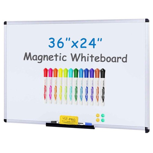 VIZ-PRO Magnetic Whiteboard/Dry Erase Board, 36 X 24 Inches, with 1 Eraser & 4 Magnets & 14 Markers