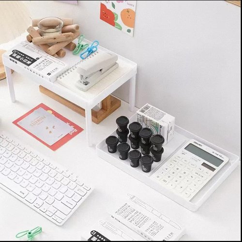 INNOD Desktop Storage Rack Organizer - Double-Layer Kitchen Bathroom Office Dorm Storage Holder for Cosmetics & Stationery, Off-White