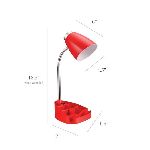 Simple Designs LD1002-RED Gooseneck Organizer Desk Lamp with iPad Tablet Stand Book Holder, Red - (Pack of 6)